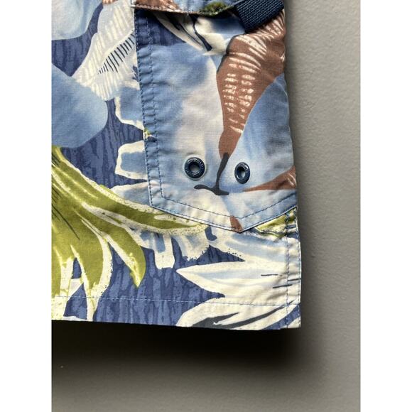 Speedo Swim Trunks Mens Large Blue Floral Leaves Pockets Drawstring Mesh Lining - Picture 7 of 8